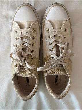 Gold and cream converse with leather detail